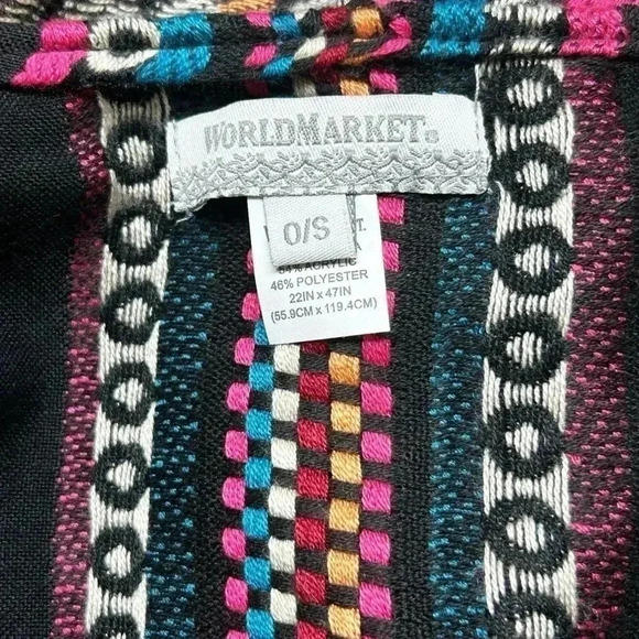 World Market Bohemian Embroidered Long Open Front Kimono Duster Aztec One Size - Picture 8 of 10